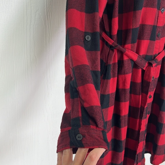 Abercrombie &Fitch -Buffalo Red & Black Plaid Flannel Button Down Shirt Dress XL - Picture 5 of 12